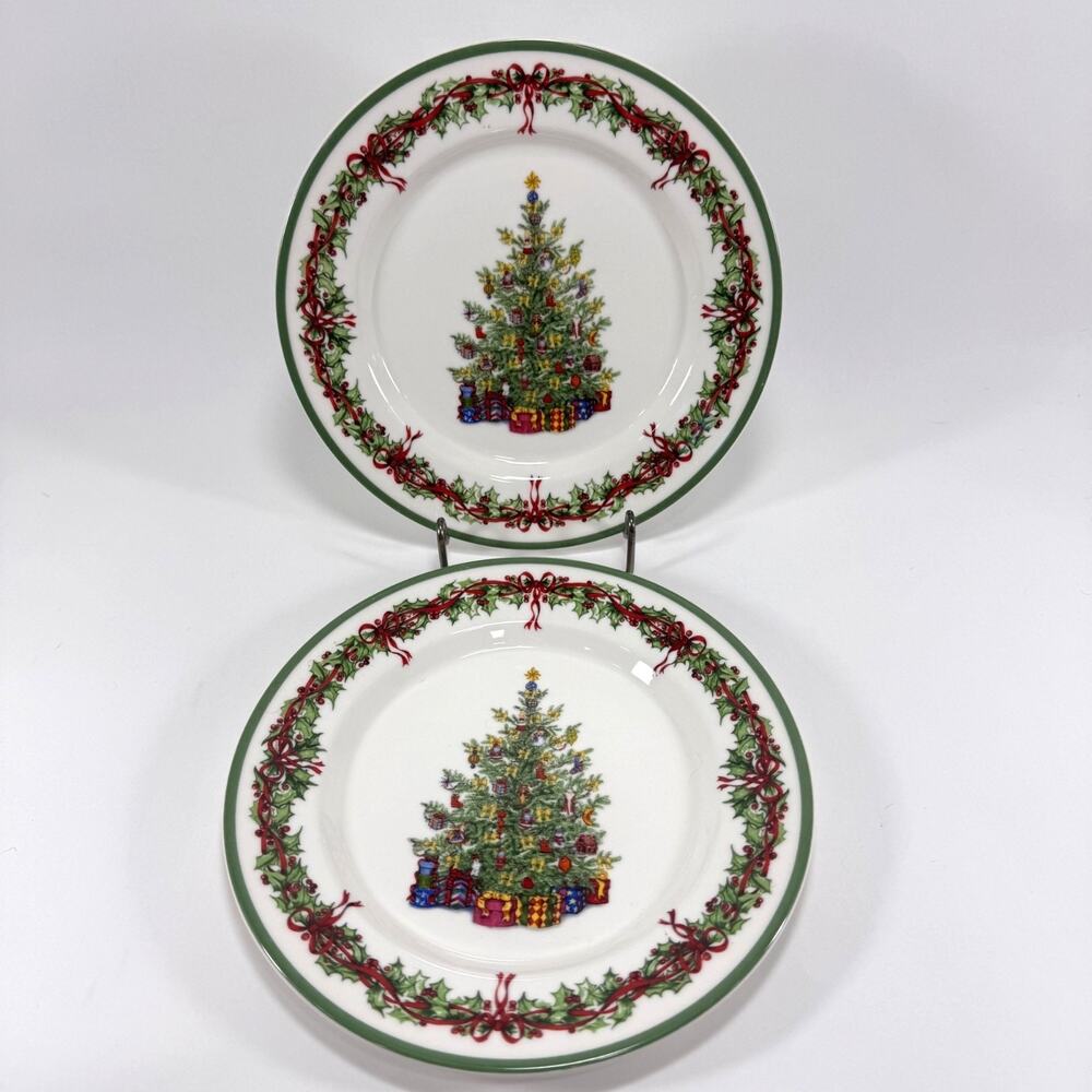 2 Christopher Radko Holiday Celebrations Tradition Christmas Salad Plate 8 1/4"